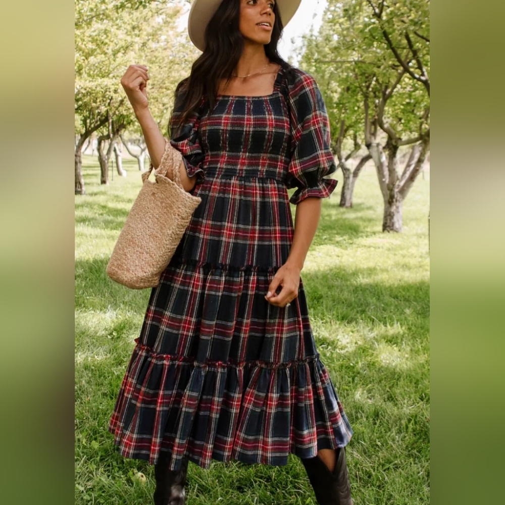 Madeline Dress I'm Navy Plaid